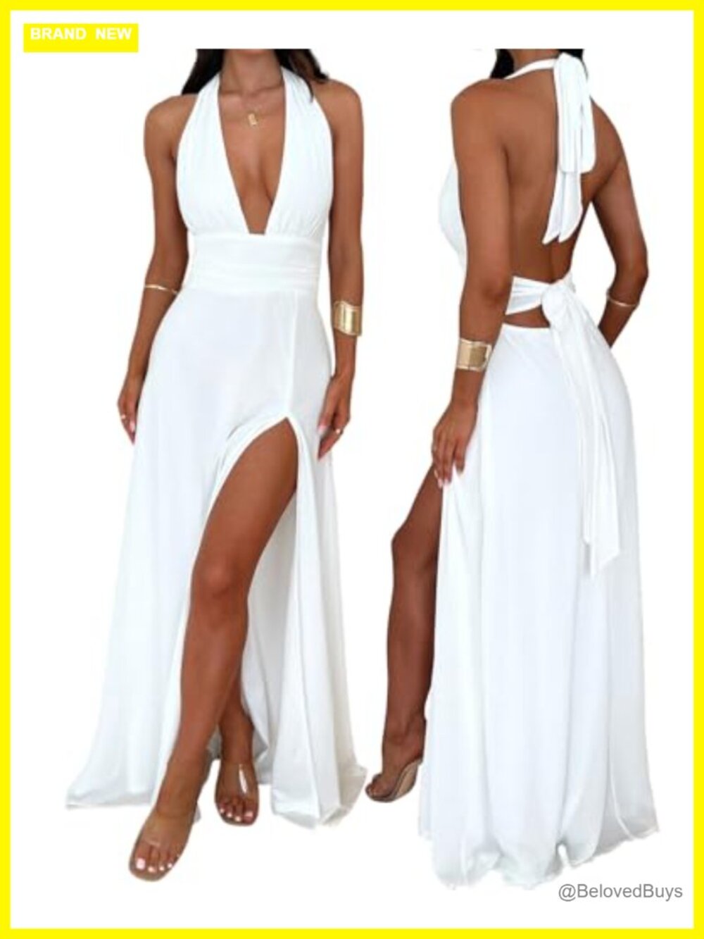 Women's Halter Flowy Maxi Dress A-Line Chiffon Wedding Guest